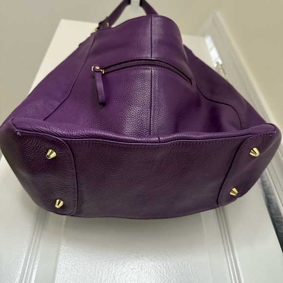 Ora Delphine Purple Pebbled Genuine Leather Two Zipper Purse Gold Hardware - Picture 3 of 12